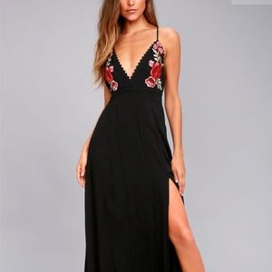 Lulus Favorite Crushed Black Embroidered Maxi